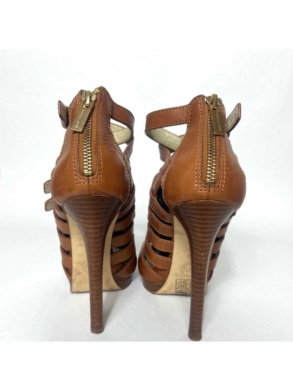 Michael Kors Berkley Leather Strappy Stiletto Heels Brown Sz 5.5 - Picture 10 of 13